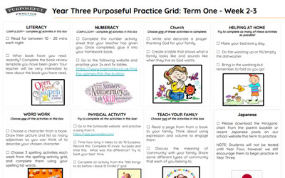 Year Three Purposeful Practice Grid Term One Week 2-3